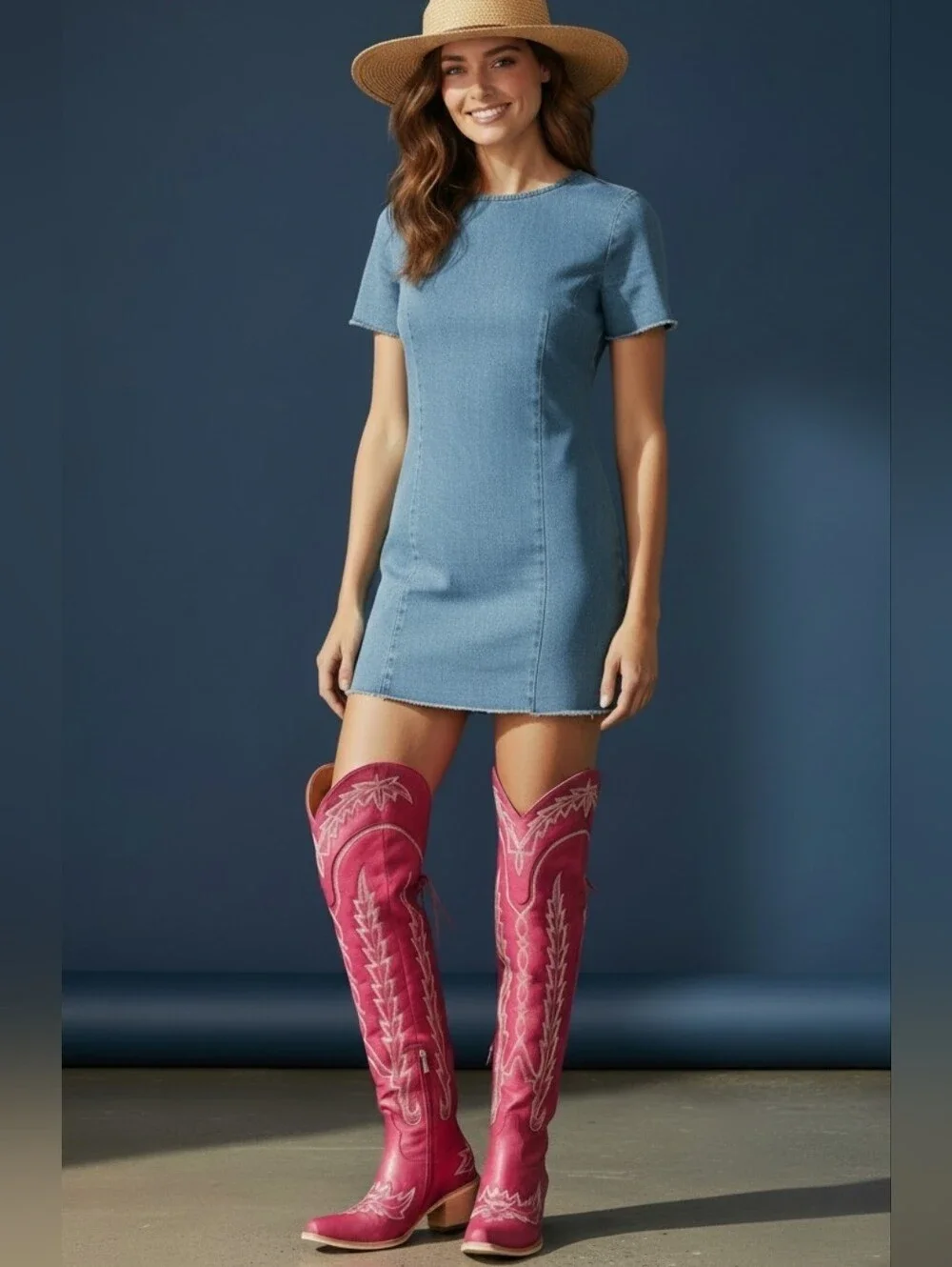Over-the-Knee Lace Up Back Snip Toe Western Boots In Red